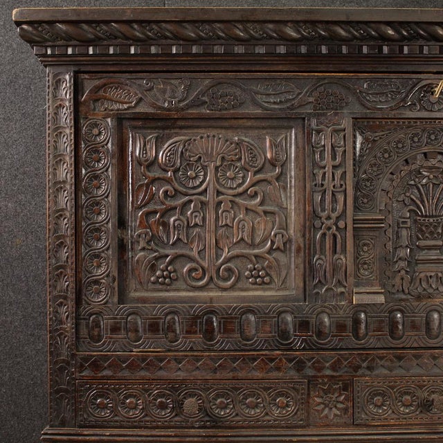 Brown Carved Wooden Cabinet, 1950s For Sale - Image 8 of 13