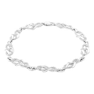 .925 Sterling Silver Prong Set Diamond Accent Infinity Weave Link 7.25" Bracelet For Sale