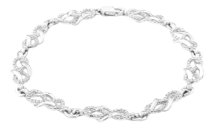 .925 Sterling Silver Prong Set Diamond Accent Infinity Weave Link 7.25" Bracelet