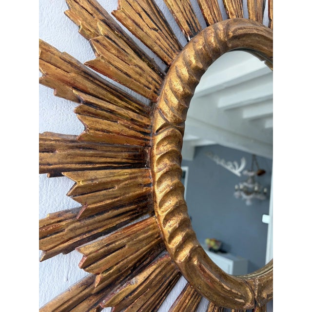 Wood Rare 1940s French Big 28" Gold Gilt Sunburst Starburst Double Rays Mirror For Sale - Image 7 of 11