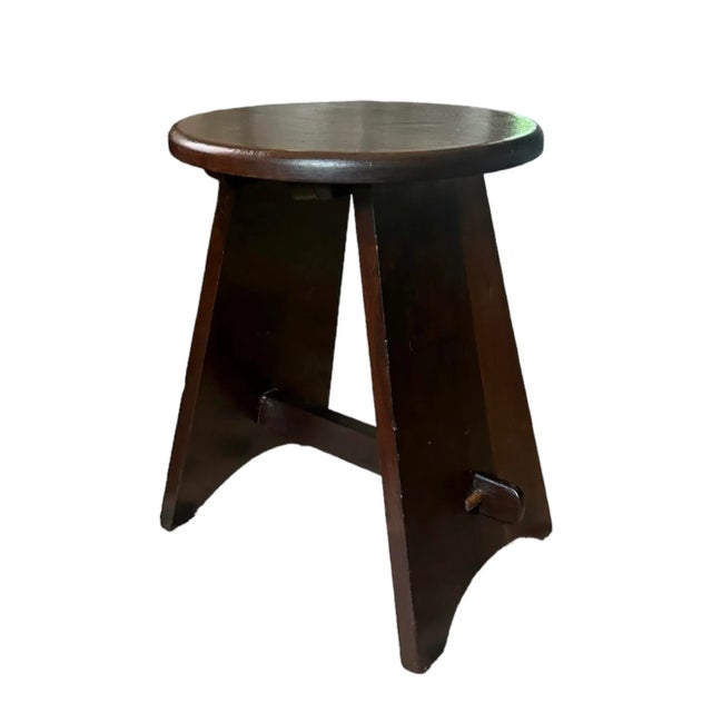 A charming, antique Arts & Crafts/Mission stool. Features solid wood construction with splayed legs and mortise and tenon...