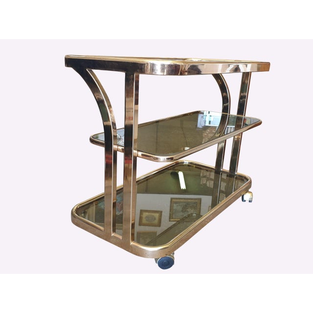 Vintage Italian Brass and Smoked Glass Bar Cart, 1970s, 1960s For Sale - Image 10 of 10