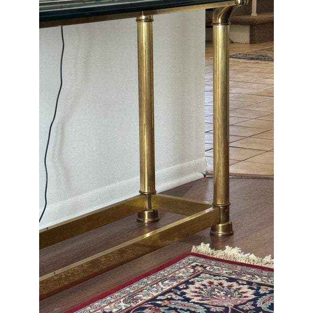 Brass Mid-Century Modern Italian Style Gilded Brass Glass Top Console Hall Table For Sale - Image 8 of 9