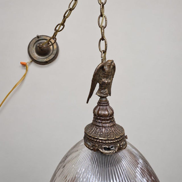 Metal Vintage Eagle Pendant Light, Ribbed Glass Shade, Upcycled Fixture For Sale - Image 7 of 16