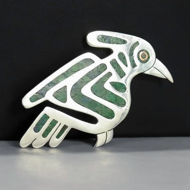 Vintage Mexican Sterling & Copper Mixed Metals Bird Brooch With Azurite Inlay For Sale - Image 12 of 12