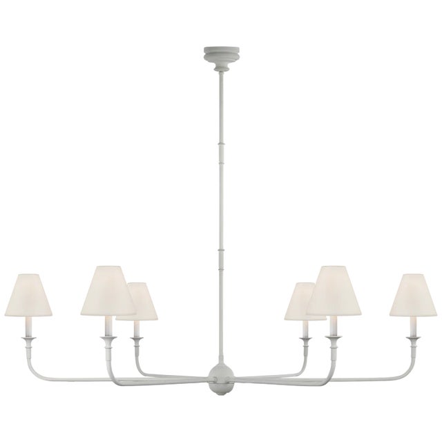 Thomas O'Brien for Visual Comfort Signature Piaf Grande Chandelier in Plaster White with Linen Shades For Sale