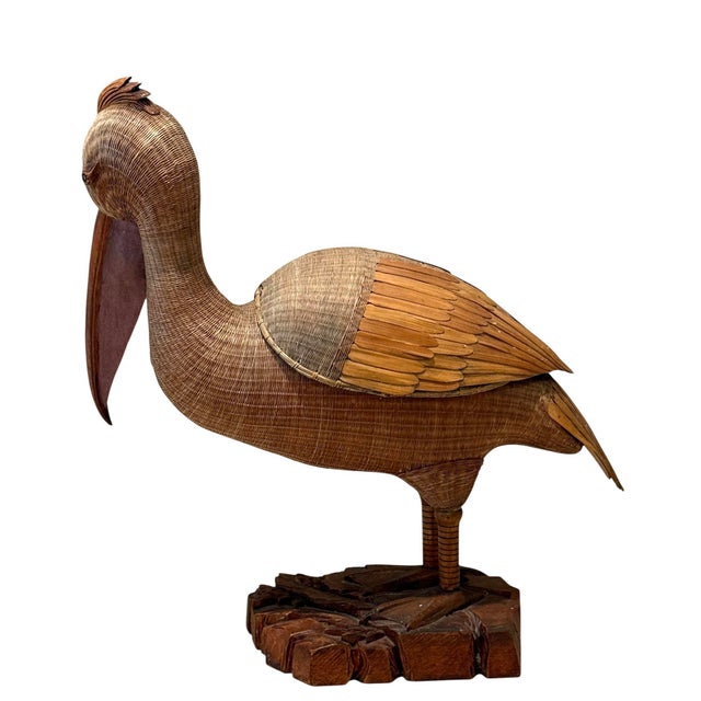 1970s Shanghai Handicrafts Large Woven Wicker Pelican Box For Sale - Image 5 of 12