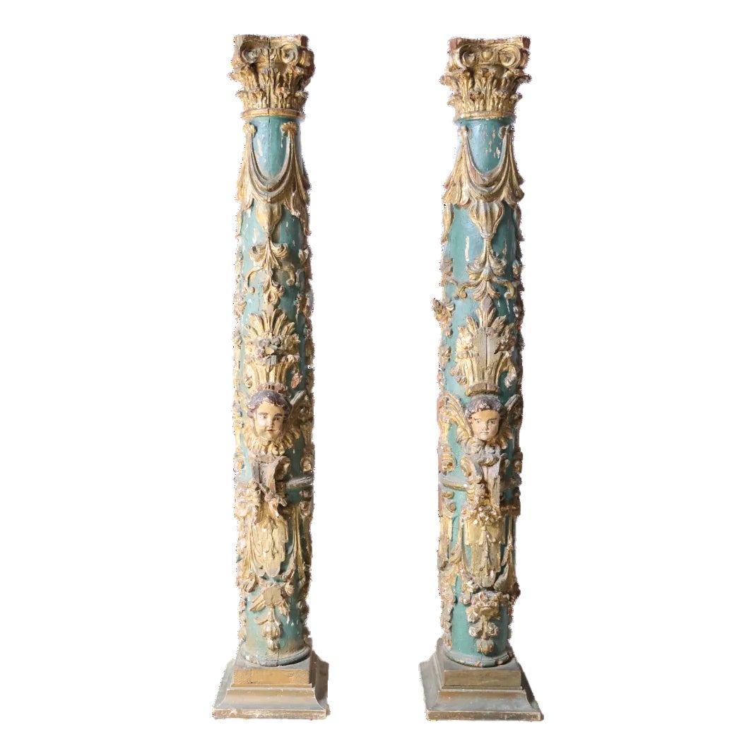 18th Century Painted and Parcel Gilt Columns - Set of 2 | Chairish