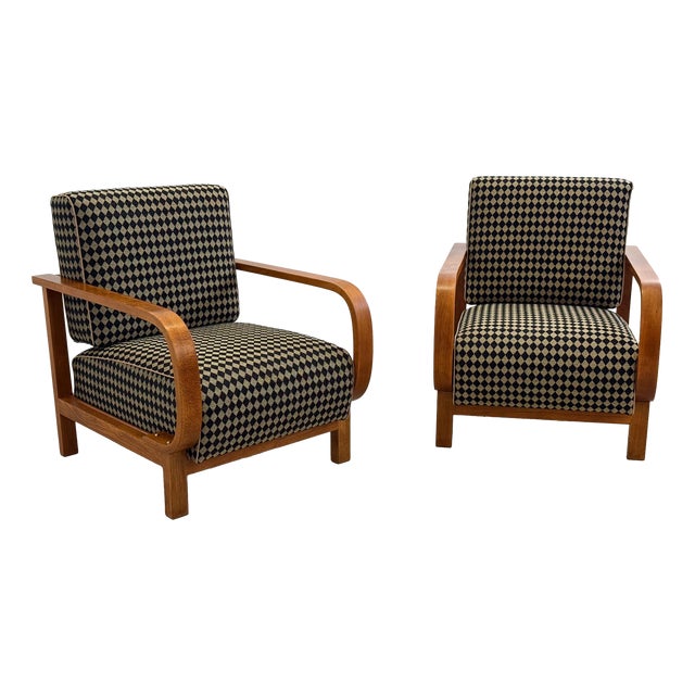 Art Deco Reclining Armchairs from Fischel, 1930s, Set of 2 For Sale