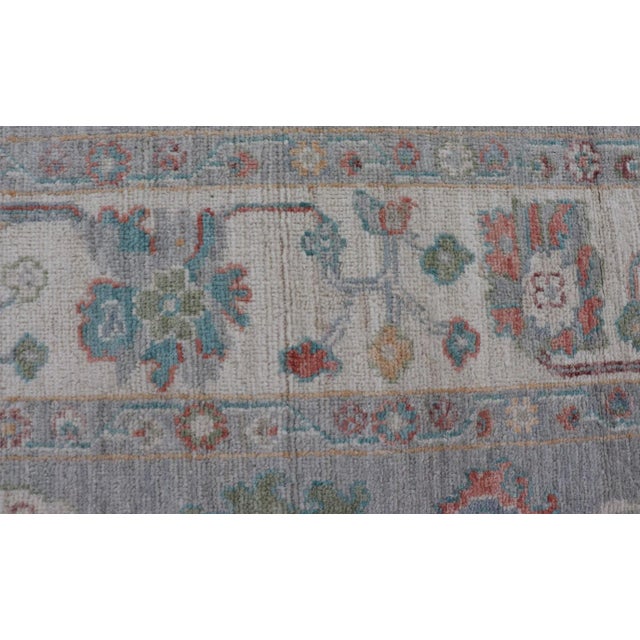 Hand Knotted Floral Modern Oushak With Light Gray Background and Multi-Colors For Sale - Image 11 of 12