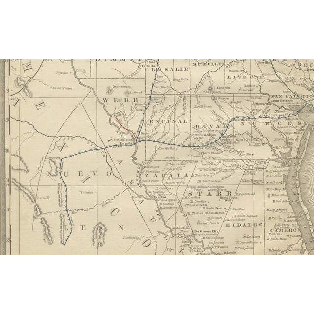 Antique Map of Southern Texas Railroads, Counties and Settlements, 1888 For Sale - Image 4 of 10