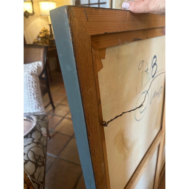 Large abstract oil by American/Swiss artist Roberto Lauro. The oil on canvas is 47.25” x 47.25” and encased in a thin edge...