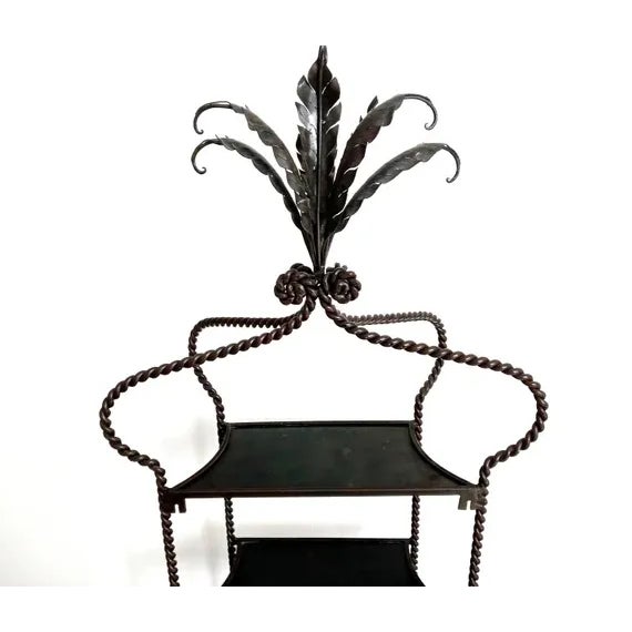 Maitland Smith Rope and Tassel Metal Etagere Hollywood Regency Rope and Tassel Sheaf Style Dark Brown patina. Bronze...