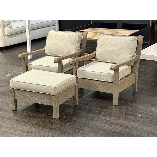 Restoration Hardware Outdoor Leagrave Lounge Chairs + Ottoman, Set of Three For Sale - Image 12 of 12