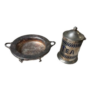 1970s Silver Ashtray and Tea Jar Pair For Sale