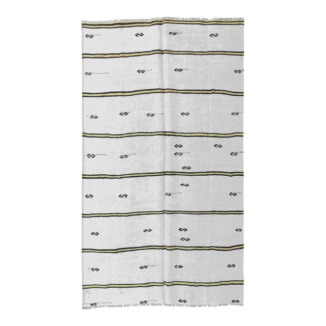 Striped Vintage Black White Hemp Rug - 5`9" X 10`8" For Sale