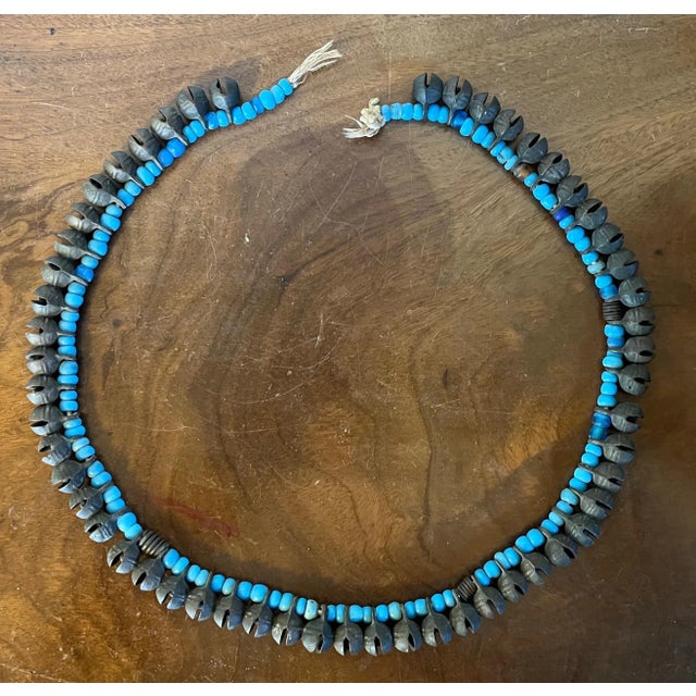 Long Strand of Brass Bronze Bells Strung With Turquoise Glass Trade Beads For Sale - Image 9 of 13