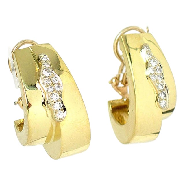 Mid 20th Century Pair of Boris Lebeau Retro Diamond 18k Yellow Gold Double Oval Hoop Earrings For Sale