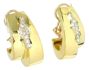 Mid 20th Century Pair of Boris Lebeau Retro Diamond 18k Yellow Gold Double Oval Hoop Earrings