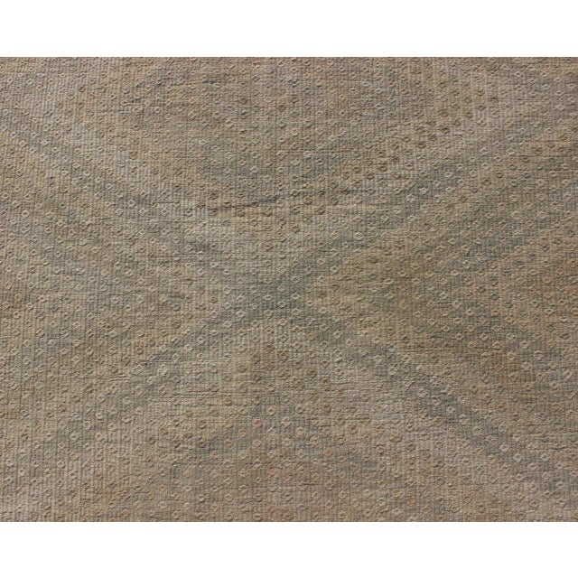 Tan and Light Blue Vintage Turkish Kilim Embroidered Rug With Geometric Diamond Design For Sale - Image 9 of 13