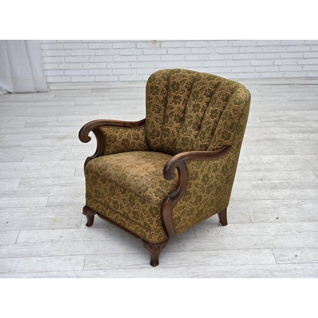 Danish Armchair in Wool and Hand-Carved Oak, 1950s For Sale - Image 18 of 18
