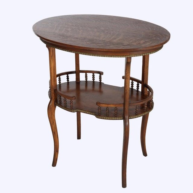 Antique RJ Horner Quarter Sawn Oak & Ormolu Oval Occasional Table With Spindle Rail c1900 Measures - 29 1/2" x 27" x 19 7/8"