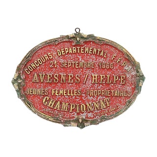 1966 French Equestrian Show Award Plaque For Sale