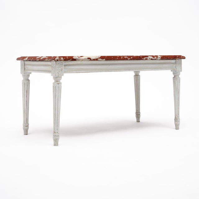 Wood Louis XVI Style Coffee Table With Rouge Royal Marble Top For Sale - Image 7 of 9
