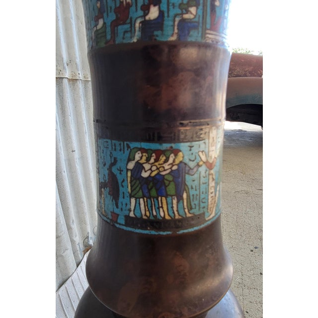 Antique Egyptian Revival Bronze Cloisonne Floor Lamp For Sale - Image 4 of 13