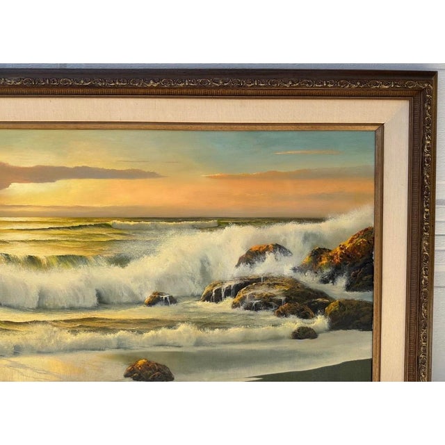 1970s Listed Artist William Hoffman X Large Gold Gilt Framed Sunset Seascape 1970 For Sale - Image 5 of 18