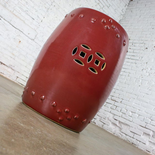 Late 20th Century Late 20th Century Traditional Asian Garden Stool or Plant Stand From Gumps Oxblood Glazed Ceramic For Sale - Image 5 of 18