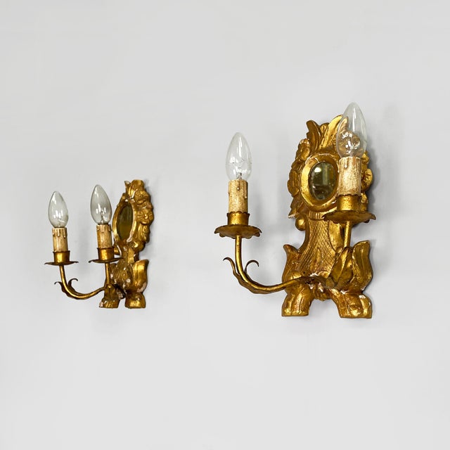 Italian Two Light Wall Lamps with Mirror, 1700s, Set of 2 For Sale - Image 18 of 18