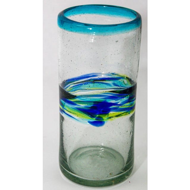 Late 20th Century Vintage Mexican Tumblers Drinking Glasses With a Swirl Band Set of 5 Barware For Sale - Image 5 of 12