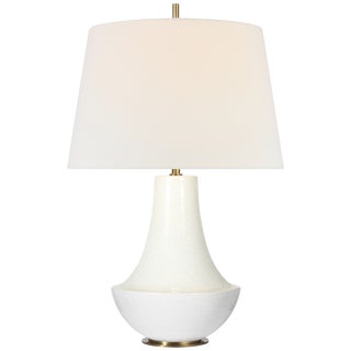 Thomas O'Brien by Visual Comfort Signature Kefi 25" Table Lamp in Crackled Ivory with Linen Shade For Sale
