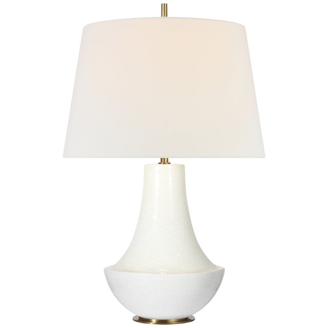 Thomas O'Brien by Visual Comfort Signature Kefi 25" Table Lamp in Crackled Ivory with Linen Shade For Sale