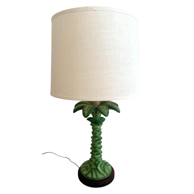 Green Vintage Glazed Palm Tree Lamp With Shade For Sale - Image 8 of 10