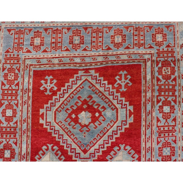 Antique Caucasian Kazak Gallery Rug in Brilliant Red With Geometric Design 5'0 X 11'0 For Sale In Atlanta - Image 6 of 12
