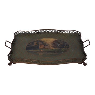 Toleware Paint Decorated Serving Tray W. Paw Feet For Sale
