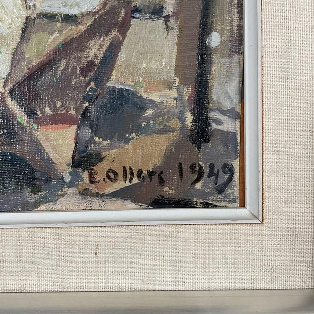 1949 Mid Century Swedish Modernist Harbour Oil Painting by Edvin Ollers For Sale - Image 9 of 13