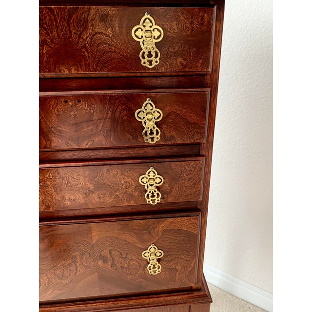 Brown Hickory Chair Vintage James River Plantation Chippendale Style Burl Wood Mahogany Silverware Chest For Sale - Image 8 of 15
