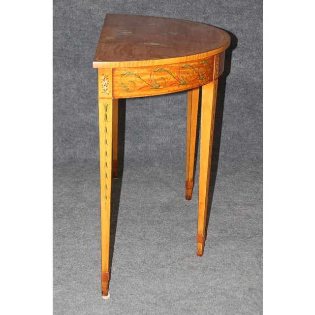 English Adams Style Paint Decorated English Satinwood Demilune Console Table For Sale - Image 3 of 10