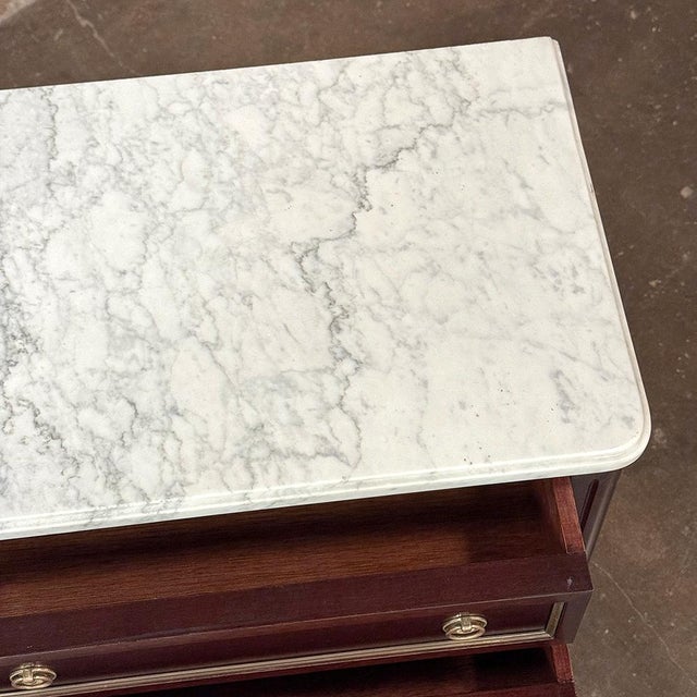 Antique Louis XVI Mahogany Chiffoniere-Petite Commode With Carrara Marble For Sale - Image 12 of 12