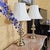 Metal Pair of Tall Brass Table Lamps With Ivory Bell Shades – Hollywood Regency Style For Sale - Image 7 of 18
