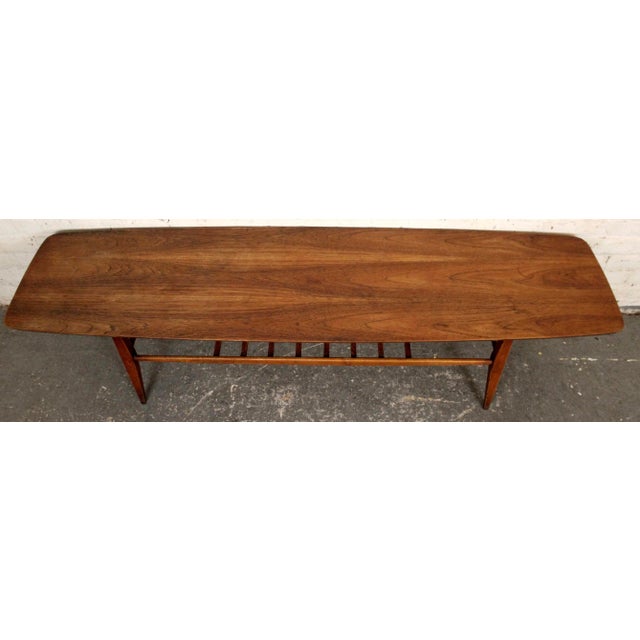 Mid-Century Modern Mid 20th Century Walnut Surfboard Coffee Table With Spindled Shelf For Sale - Image 3 of 8
