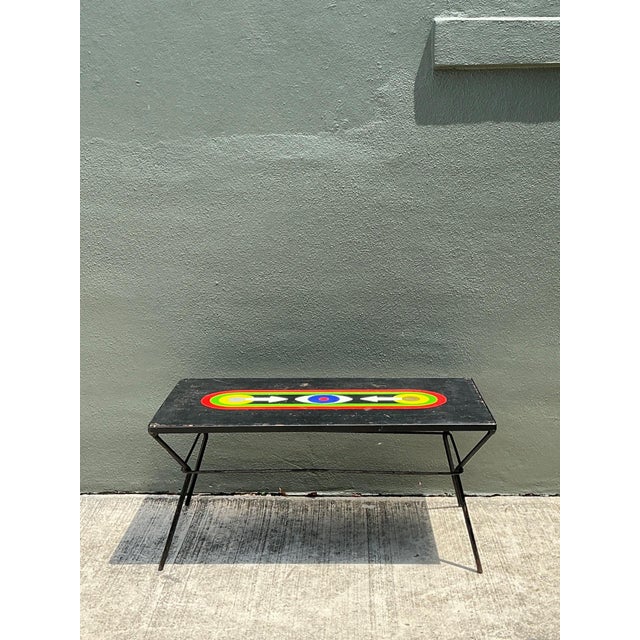 Wood Vintage Geometric Painted Wood Table For Sale - Image 7 of 18