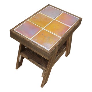 The Blush Iridescent Pewabic Reclaimed Tiled Table For Sale