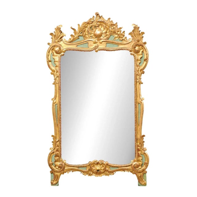 French Rococo Style Carved and Gilt Mirror With Hints of Green, Early 20th C. For Sale - Image 10 of 10