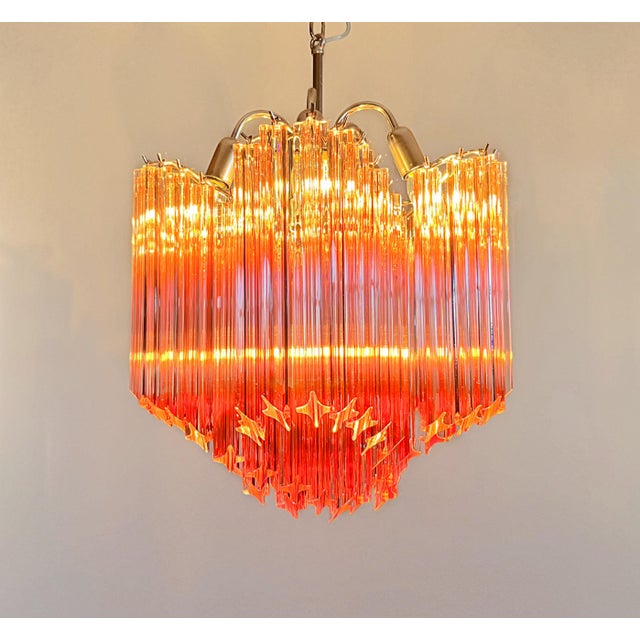 1990s Modern Quadriedri Glass Chandelier in 60 Pink Prism Quadriedri, 1990 For Sale - Image 5 of 17