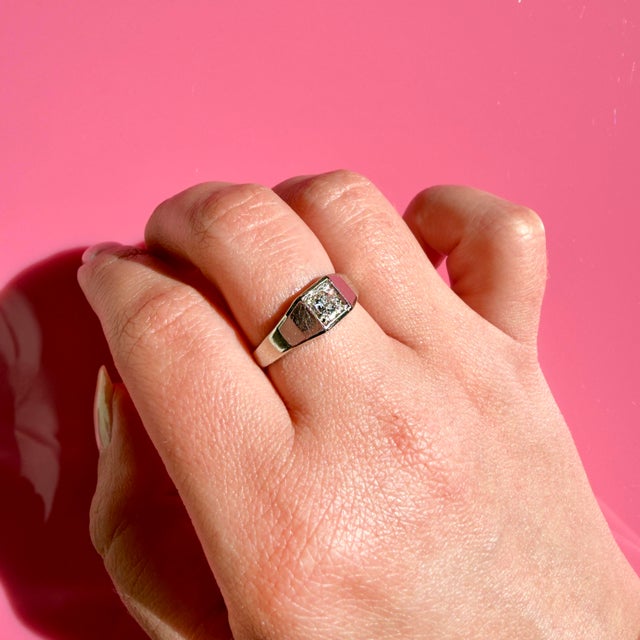 Art Deco 14k White Gold Old European Cut Diamond Ring, Size 7.75 For Sale - Image 10 of 14