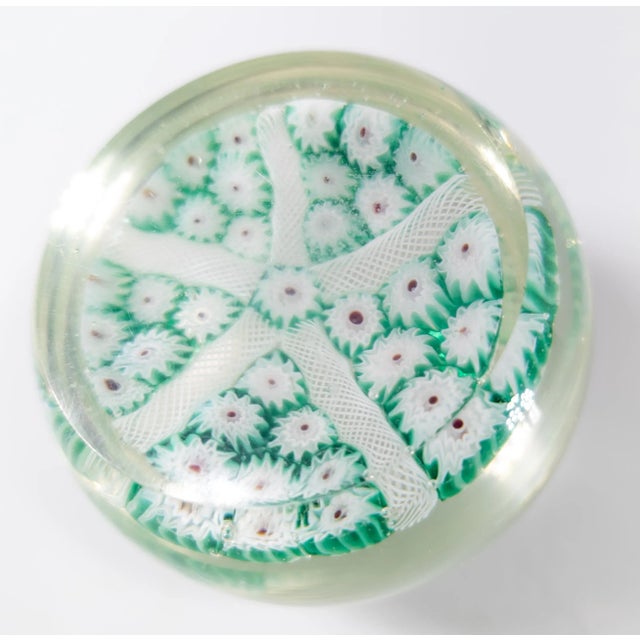 Green Mid-Century Italian Murano Art Glass Green Millefiori Paperweight For Sale - Image 8 of 8